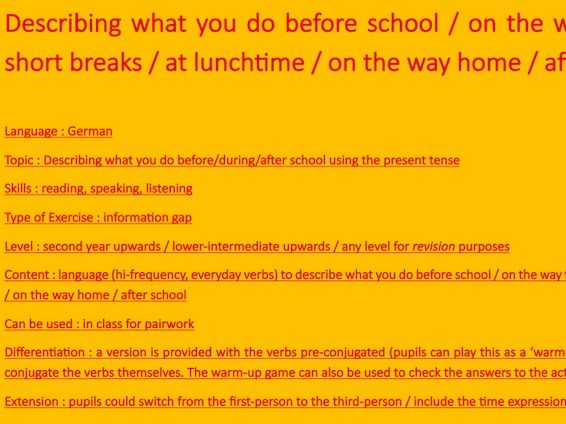 German, information gap, school day, present tense