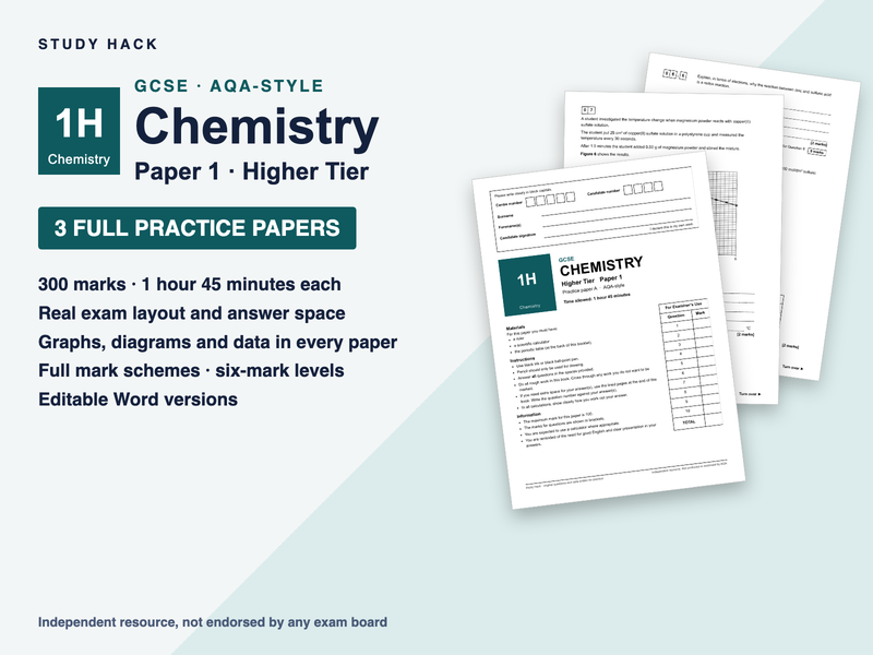 GCSE Chemistry Paper 1 Higher: 3 Full Practice Papers with Mark Schemes (AQA-style)