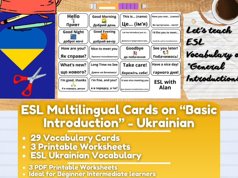 ESL Multilingual Vocabulary Flashcards on "General Introductions" - Ukrainian