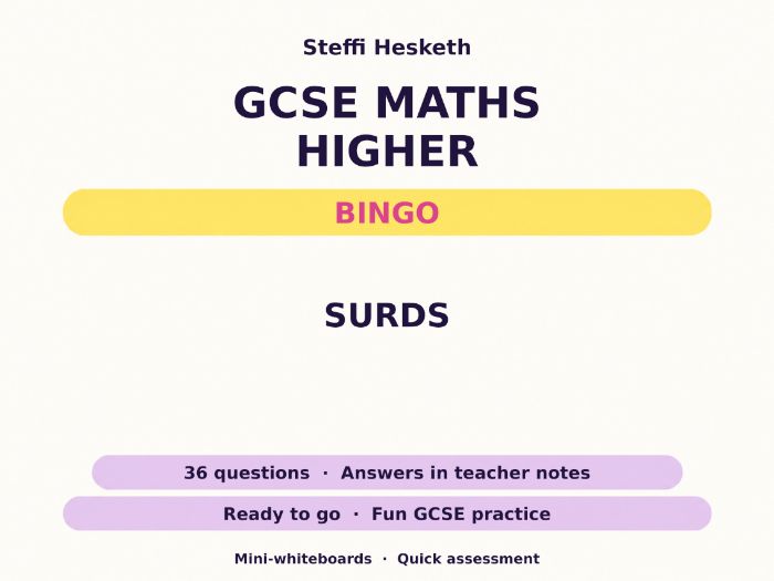 Surds GCSE Maths Higher Bingo
