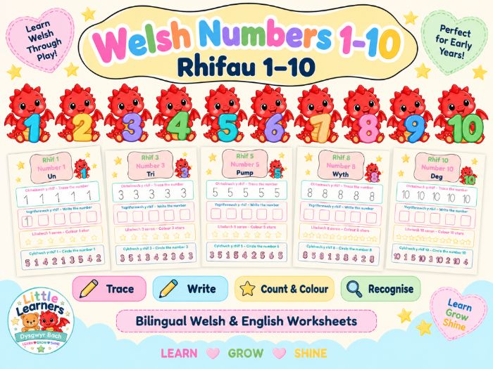 Welsh Numbers 1-10 | Rhifau Worksheets
