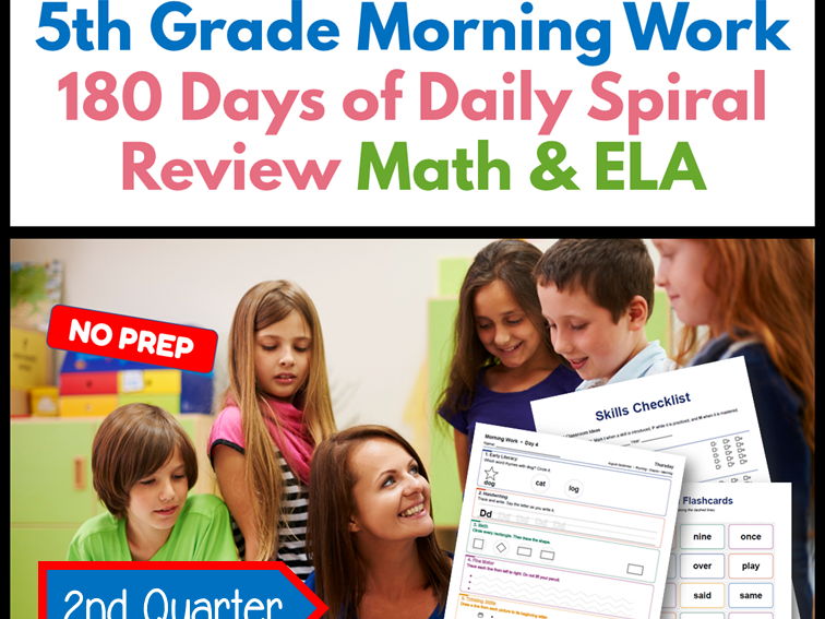 5th Grade Morning Work | 180 Days Daily Spiral Review | Math & ELA | 2nd Quarter
