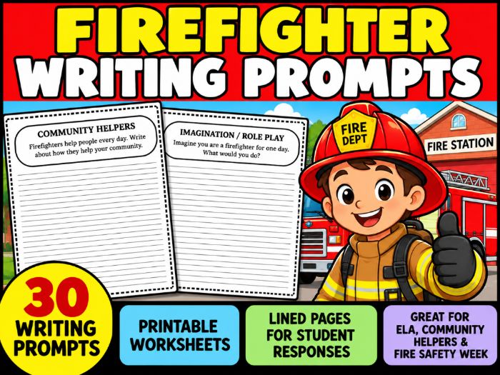 Firefighter Writing Prompts | 30 Printable Worksheets