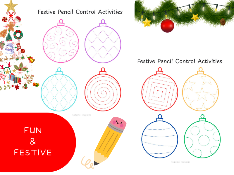 Christmas Pencil Control Pack | Fine Motor Patterns | Tuff Tray & Continuous provision activity