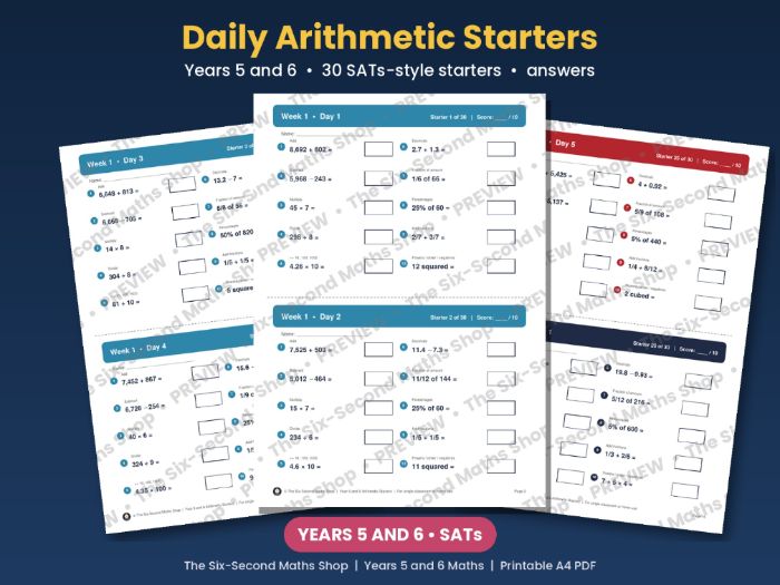 Year 5 and 6 Daily Arithmetic Starters - 30 SATs-Style Starters with Answers