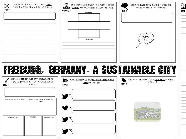 Sustainable cities including Freiburg worksheets & lesson