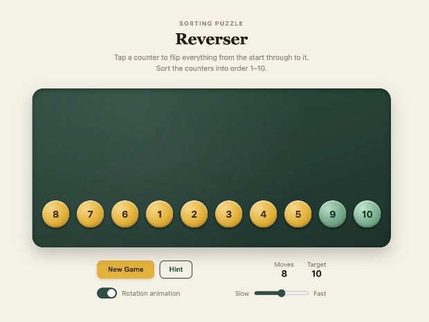 Reverser: The Number Sorting Puzzle