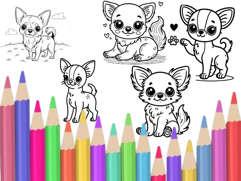 Chihuahua Art & Craft Printable Pack and Cut, Color, and Glue Activity for Kids 9-Pages