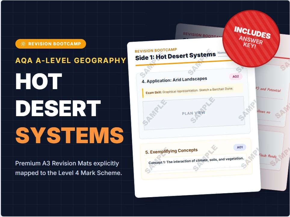 AQA A-Level Geography Hot Desert Systems  exam skills revision mat