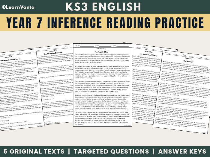 Year 7 Inference Reading Comprehension Pack | KS3 English | 6 Texts + Questions + Answer Keys