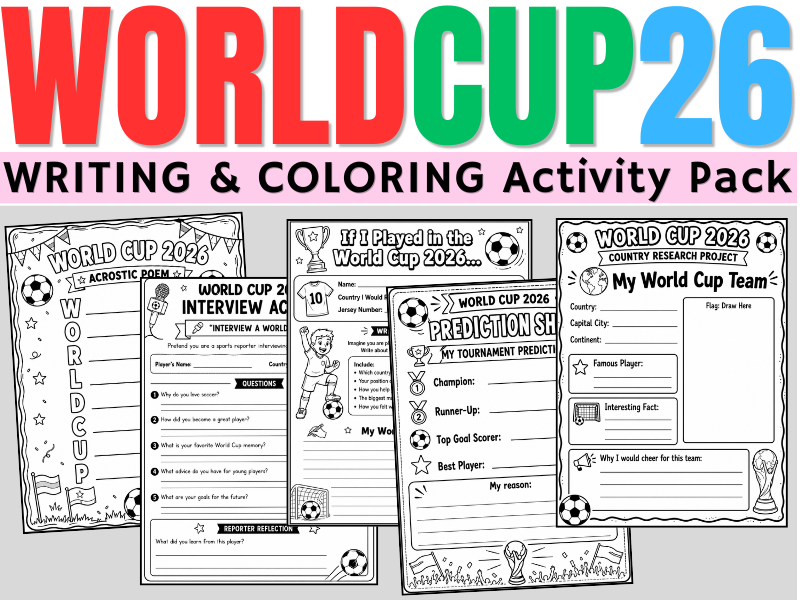 World Cup 2026 Activities Pack | Football Writing, Research & Coloring Worksheets