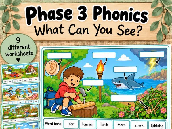 Phase 3 Phonics – What Can You See? Label the Picture Worksheets