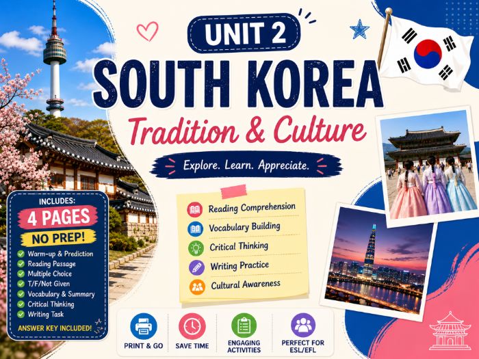 South Korea Reading Comprehension | Tradition & Culture | ESL EFL