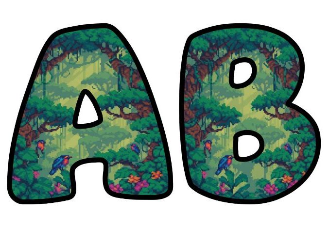 Rainforest Jungle Retro 8-Bit Pixel Alphabet Letters | Classroom Display, A-Z 0-9