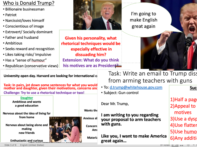 Non-Fiction Persuasive Writing - Appealing to Audience - Dissuading Mr. Trump!