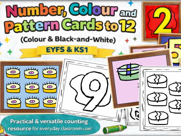Number Colour and Pattern Cards 1 to 12