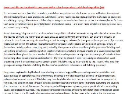 A-Level Sociology ( OCR) - Education 40 Mark example answers x5