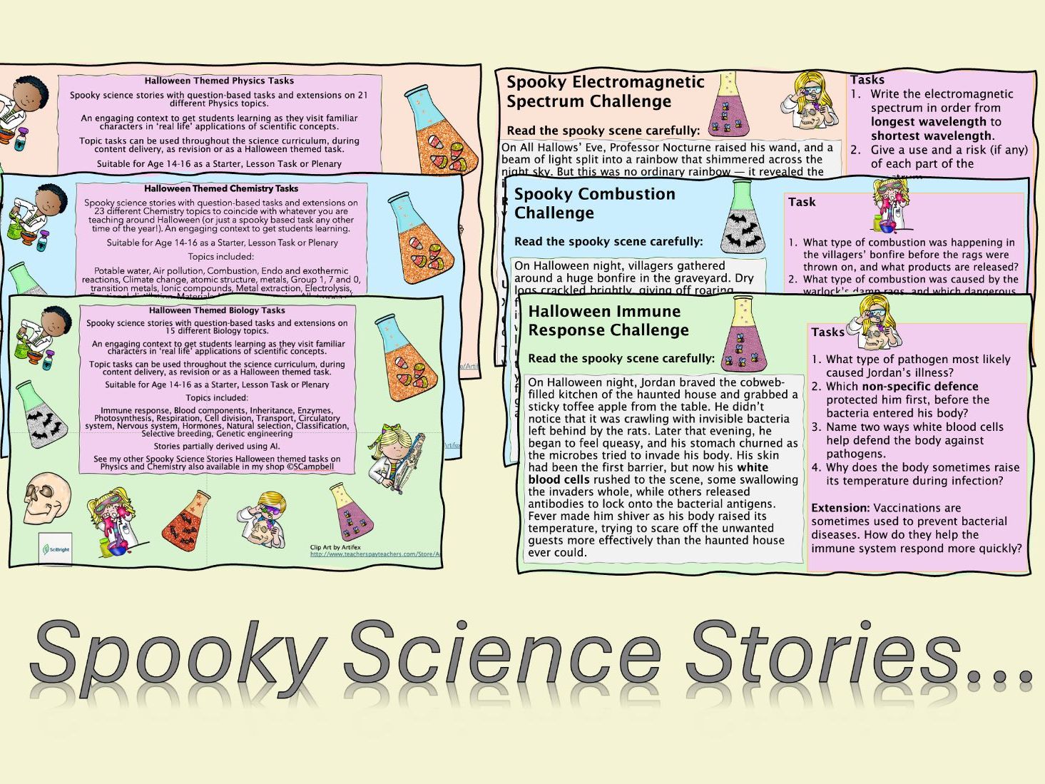 Spooky Science Stories - Themed Halloween Science tasks: Biology Chemistry Physics Bundle