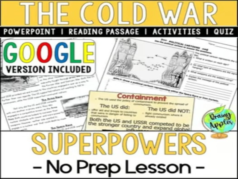 Cold War Superpowers Lesson - US & USSR - Reading Activity - PPT - Notes - Quiz