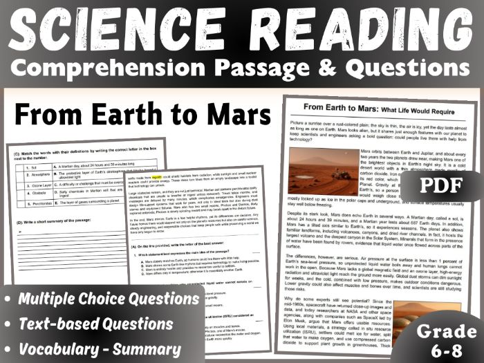 Earth Science Reading Comprehension Passage: From Earth to Mars (4 Formats)
