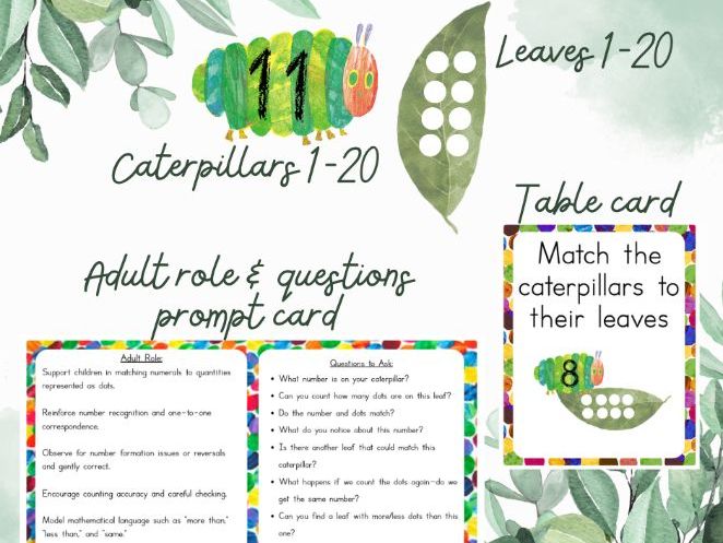 Match the caterpillars to their leaves- Counting 1-20- Hungry Caterpillar