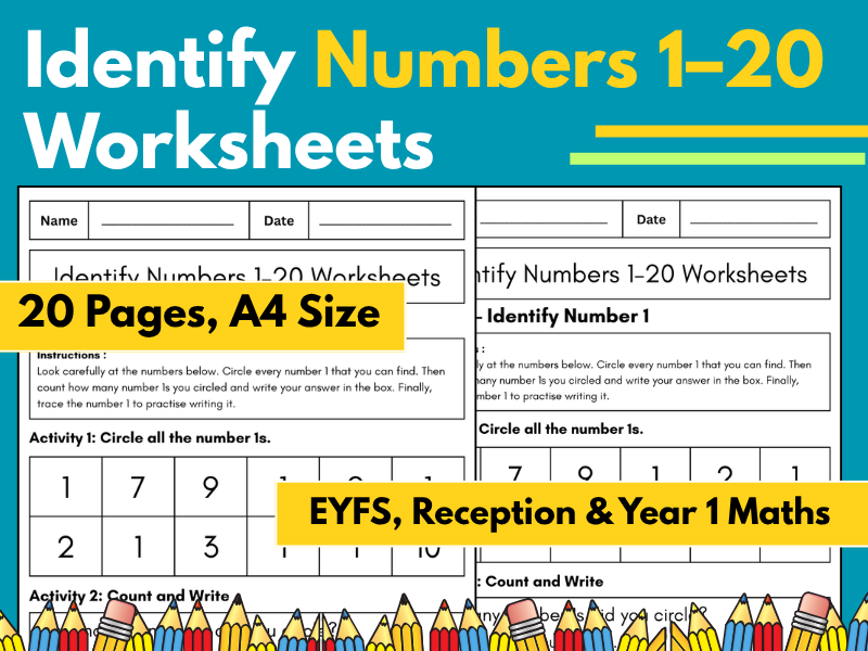 Identify Numbers 1–20 Worksheets | EYFS, Reception & Year 1 Maths