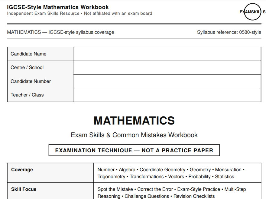 IGCSE-Style Mathematics –Challenge Workbook | Advanced Practice Questions + Full Answer Booklet