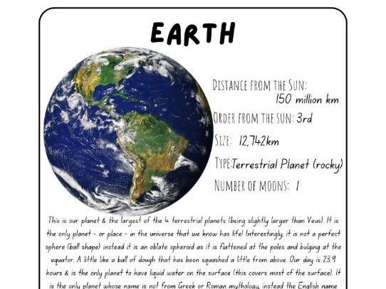 Fact cards - the Sun and Planets in our Solar System