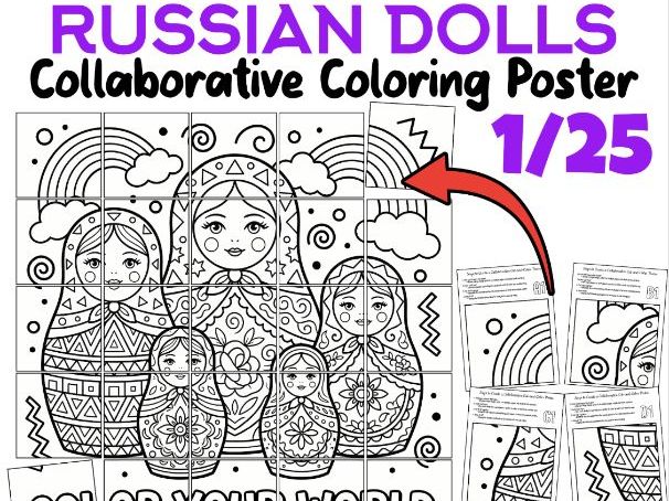 Color Your World Russian Dolls Collaborative Coloring Poster | Classroom Art