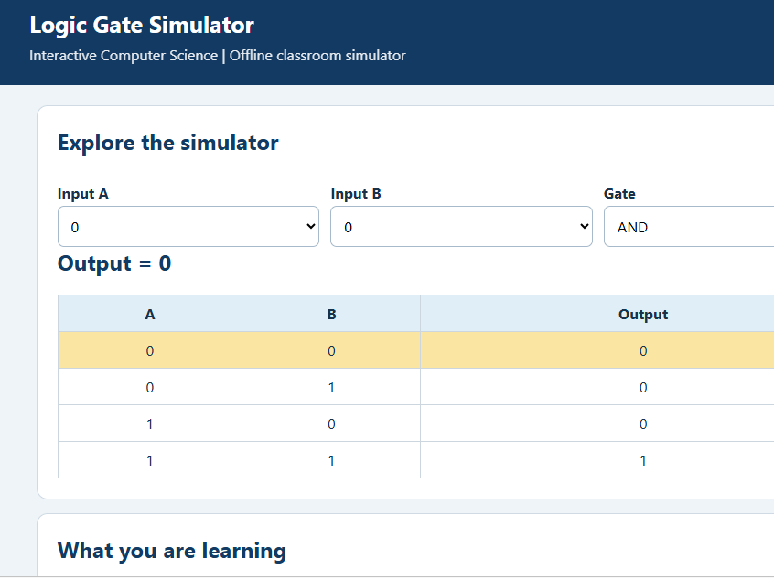 # OCR A Level Computer Science H446 – Interactive Logic Gates Simulator, Truth Tables & Worksheet