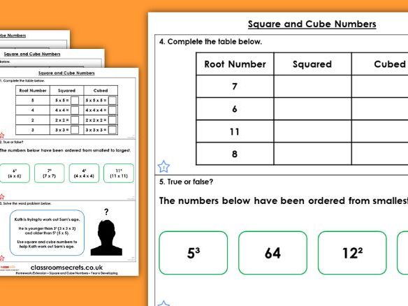 Year 6 Square and Cube Numbers Autumn Block 2 Maths Homework Extension ...