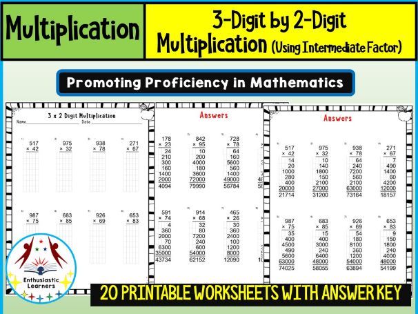 3-Digit by 2-Digit Multiplication Using Intermediate Factor Worksheets Math Problems