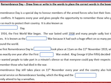 KS2 Remembrance Day Cloze Activity - Fill in the Missing Words