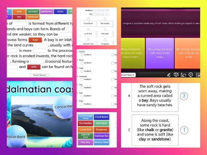 KS3/GCSE Headlands and Bays: Processes, Geology & UK Case Studies Worksheets
