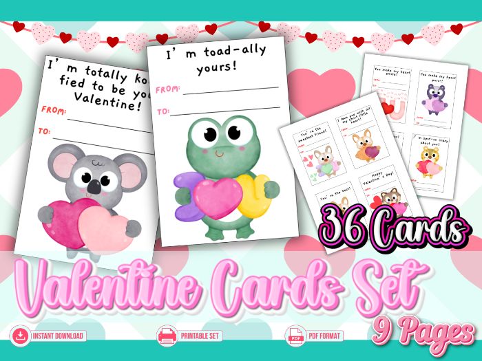 Valentine’s Day Animal Cards for Kids – Cute Classroom Valentines with From & To Lines