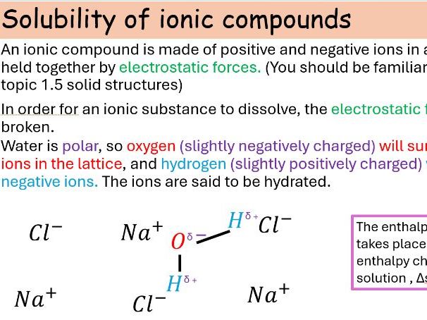 WJEC A level chemistry A2 Unit 3 Topic 3.6: Enthalpy changes for solids and solutions powerpoints