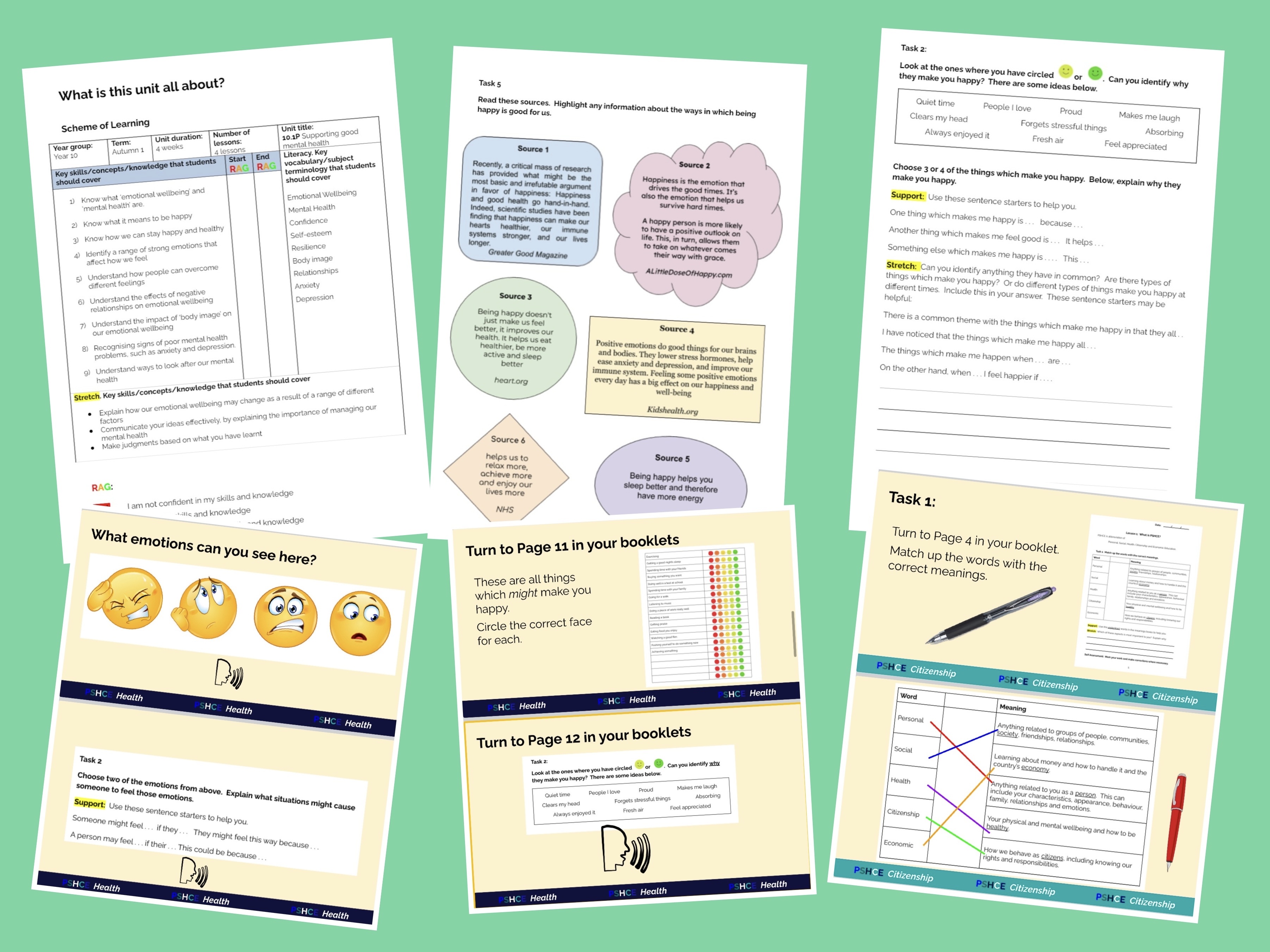 PSHCE Yr 10 complete unit on supporting good mental health 10 lessons with powerpoints & booklet