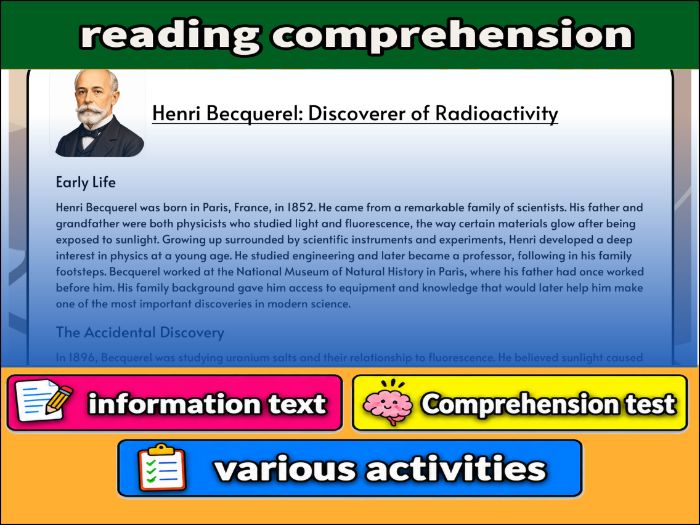 Henri Becquerel: Discoverer of Radioactivity- Reading Comprehension, study guide & Activities