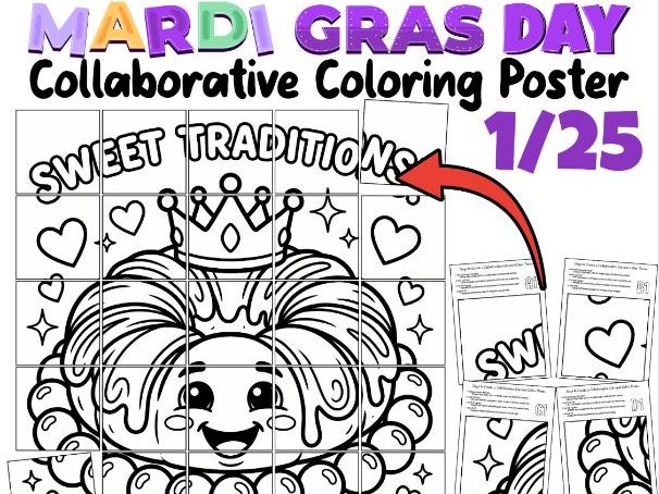 Mardi Gras Day Collaborative Coloring Poster | King Cake Fun