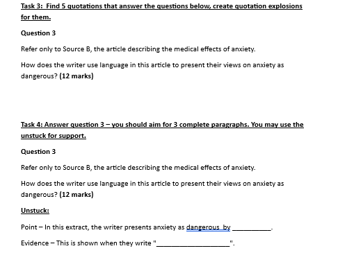 AQA Style English Language Paper 2 Extracts, Tasks and Questions - Updated Specification - Anxiety