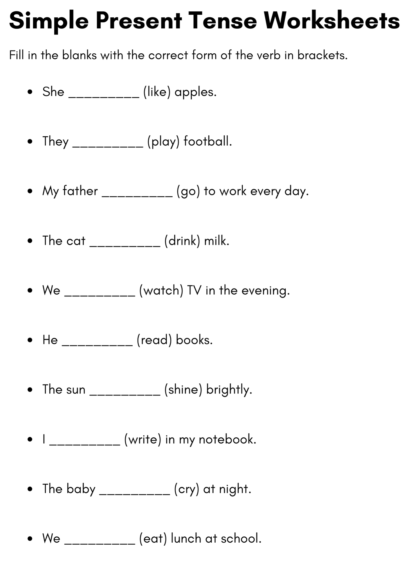 simple present tense worksheets for grade 1 with answers | Teaching ...