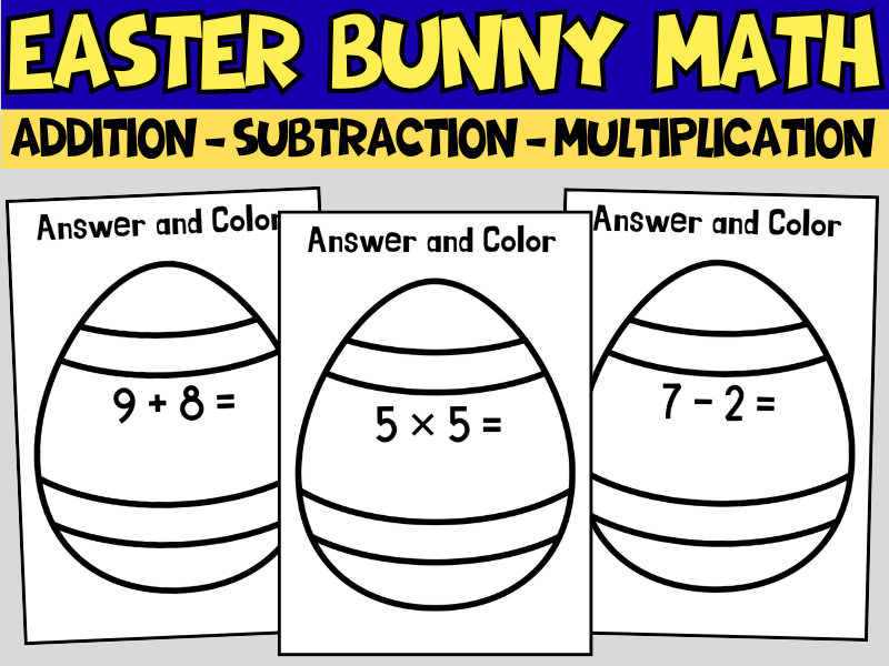 Easter Bunny Math Worksheets & Coloring Activity | Addition Subtraction Multiplication Craft KS1