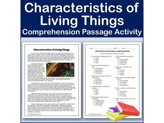 Characteristics of Living Things- Science Comprehension Passage & Activity