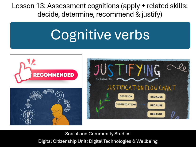 Social and Community Studies: Digital Citizenship – Cognitive Verbs (Apply, Decide, Justify)