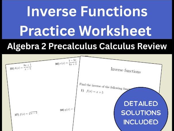 Inverse Functions Practice Worksheet Algebra 2 Precalculus Calculus Review