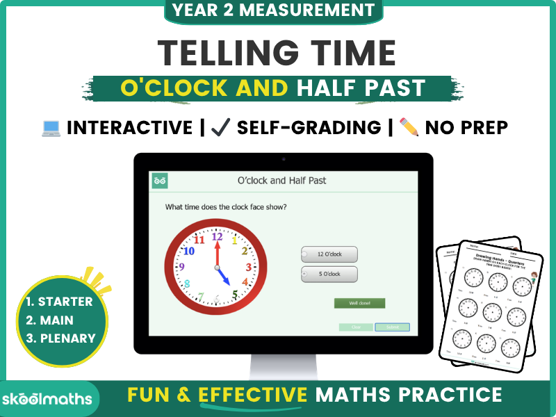 Telling Time - O'clock and Half Past Year 2 Interactive Digital Activities