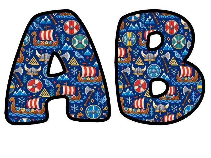 Viking Longboats Navy Bubble Letters | History Topic Bulletin Board Letters | Classroom Display Pack