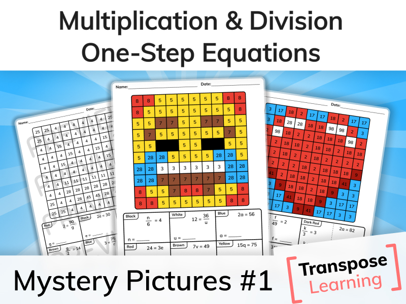 one step equations with multiplication division emoji mystery pictures pt1 teaching resources