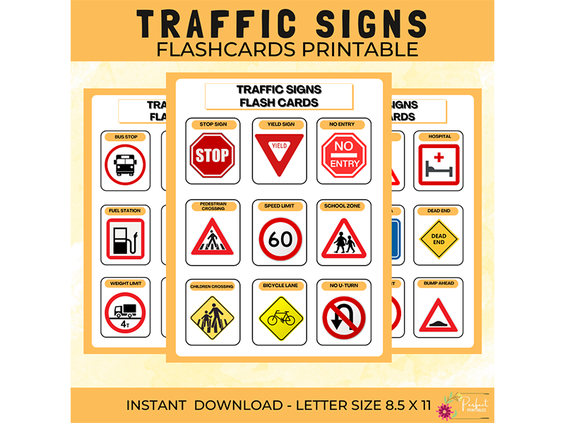 Road Safety Week Traffic Signs Flashcards - Essential Road Safety Visual Signs For Kids