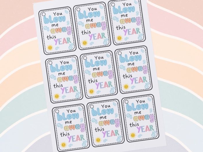 End of Year - You blew me away bubbles gift tag